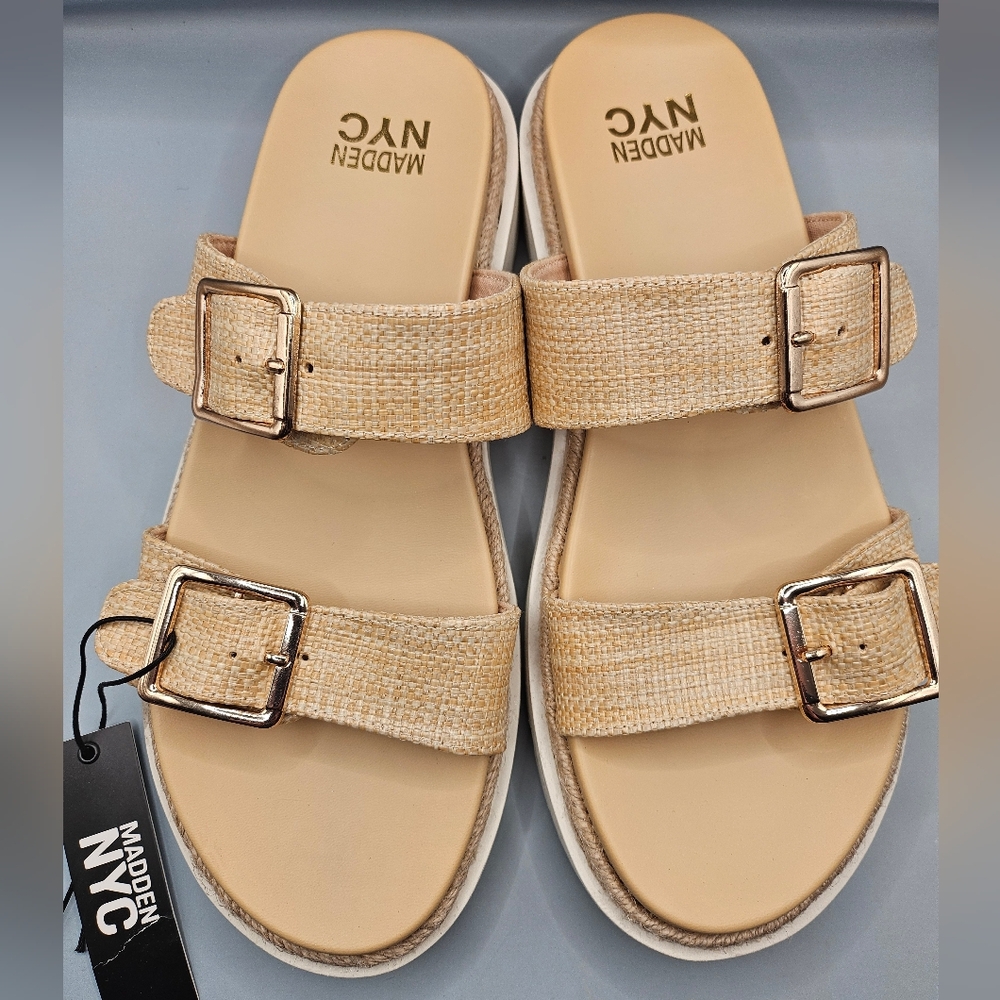 Women's Madden NYC Tan Buckle Platform Sandals, Size 11